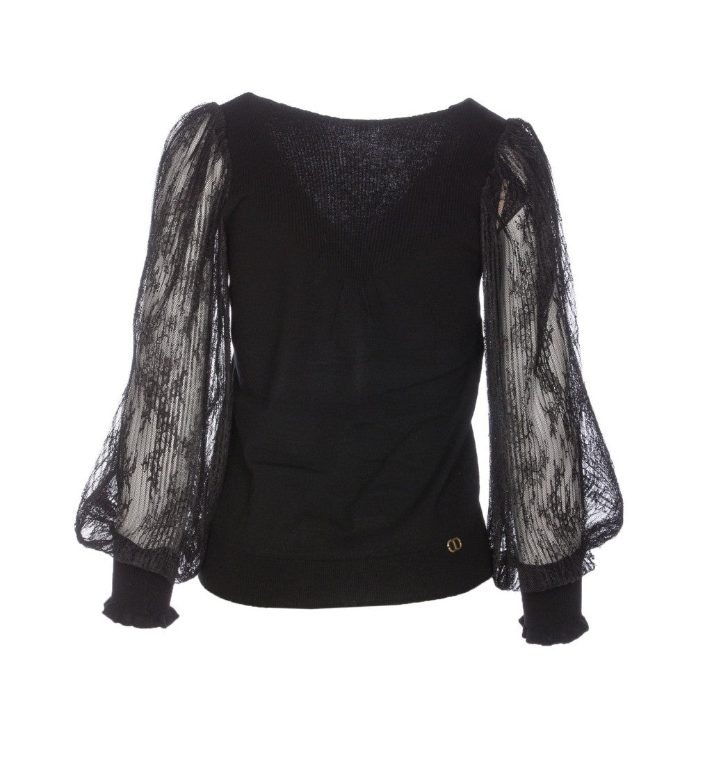 Twin-Set Knitwear Blouse With Deep V-Neckline