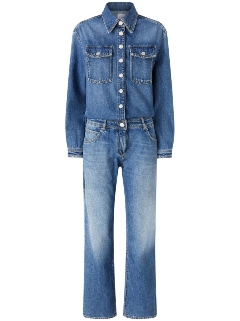 Pinko Button-Down Denim Jumpsuit With Classic Pocket Design