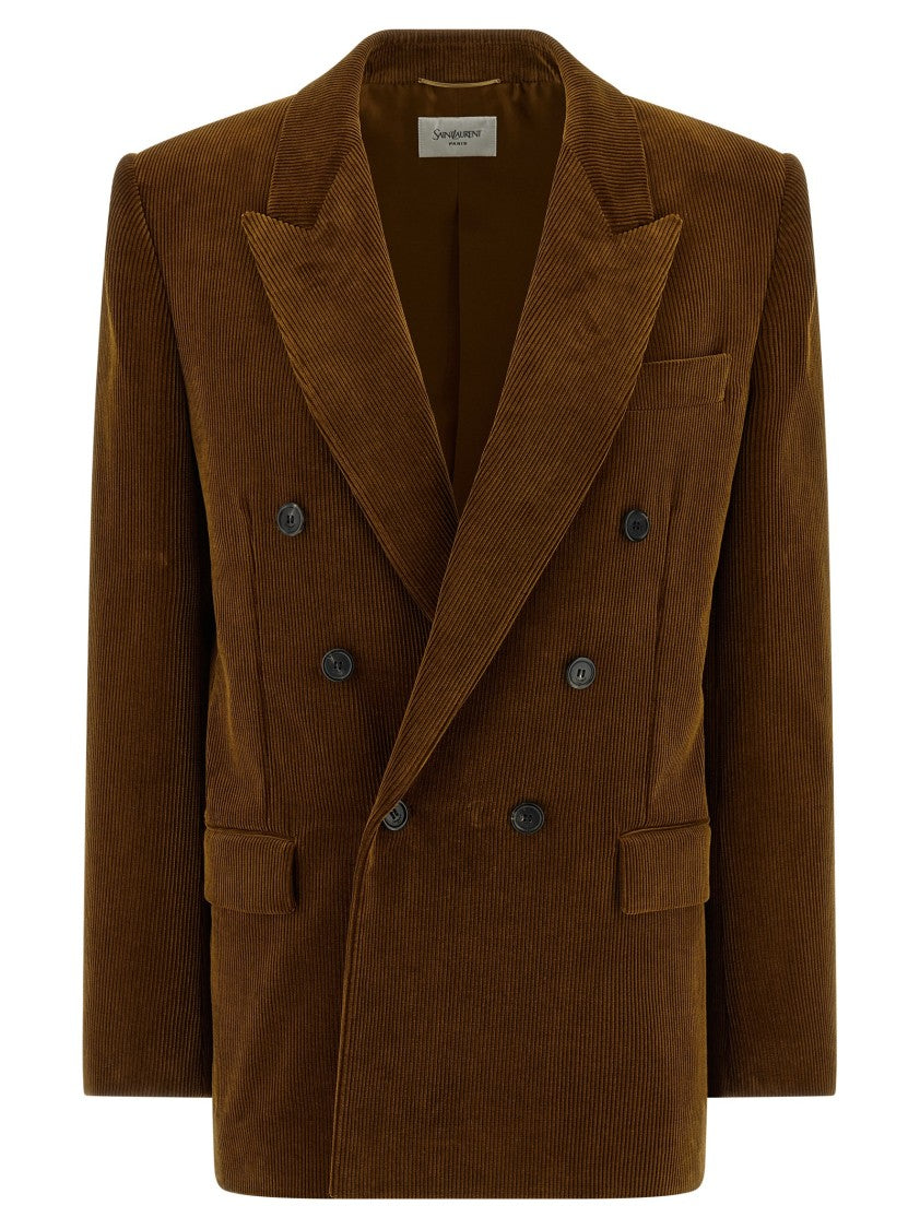 Saint Laurent Double-Breasted Corduroy Blazer With Silk Lining