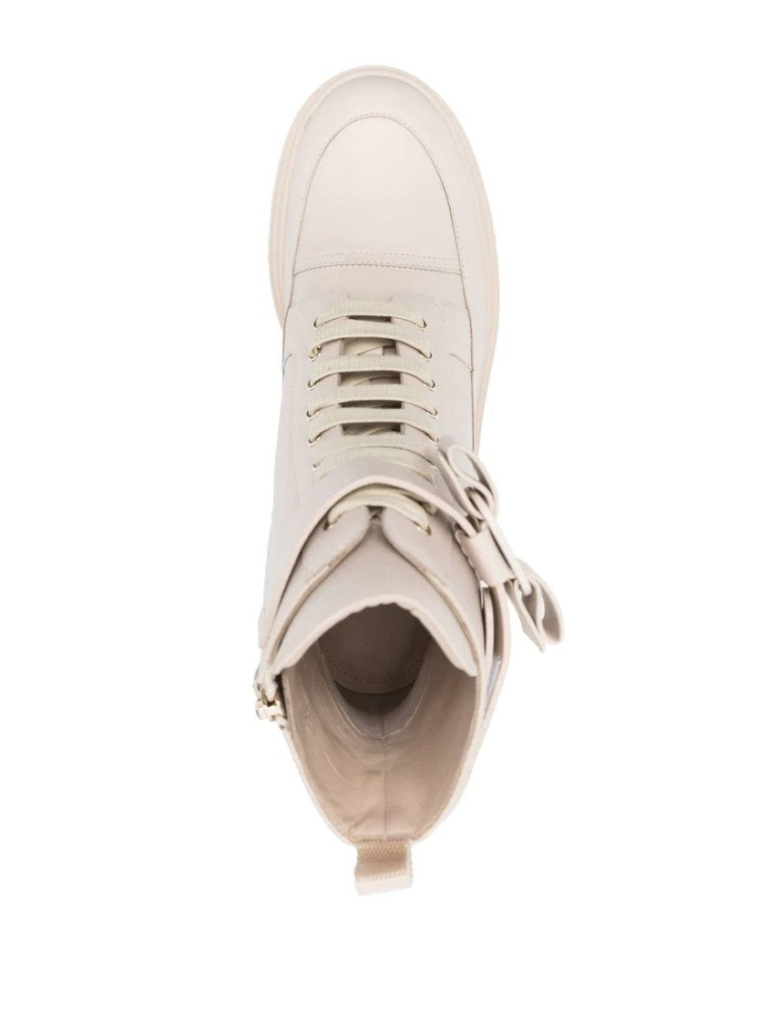 Salvatore Ferragamo White Lober Leather Lace-Up Front Ankle Boots