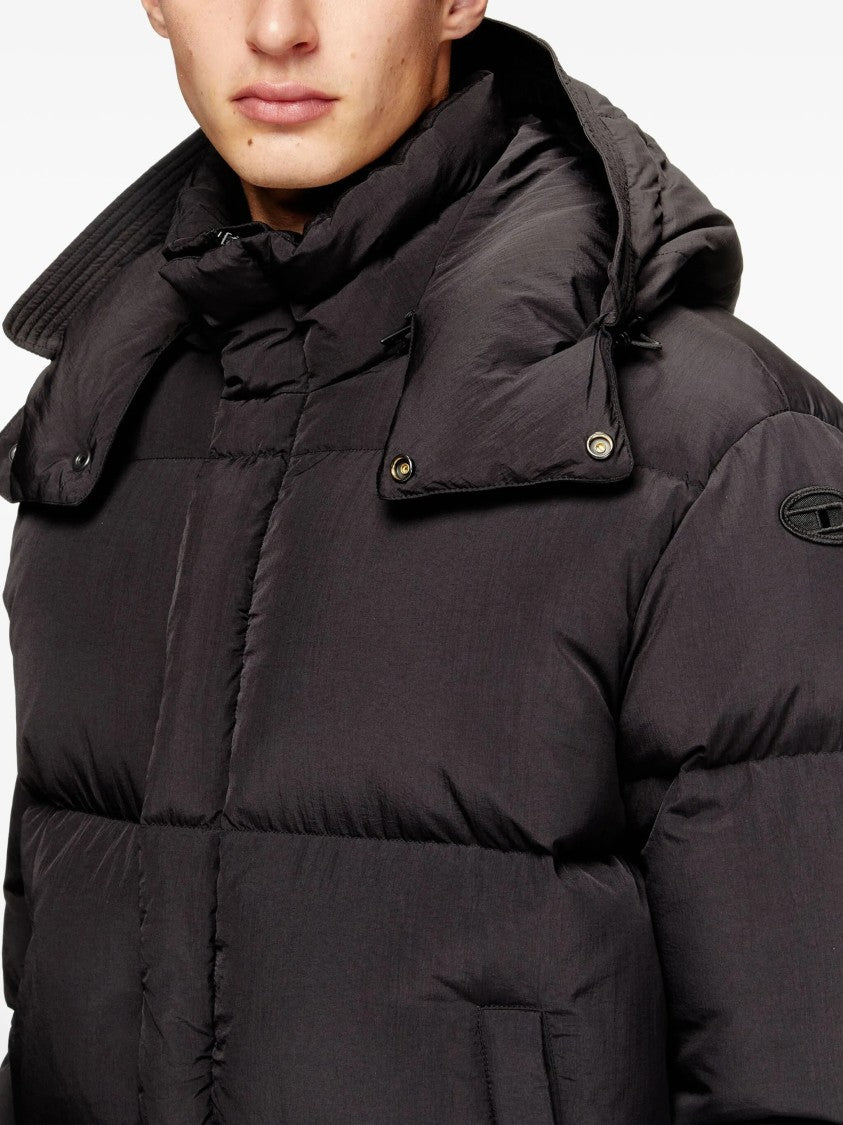 Diesel Quilted Black Puffer Jacket With Detachable Hood And Concealed Zipper