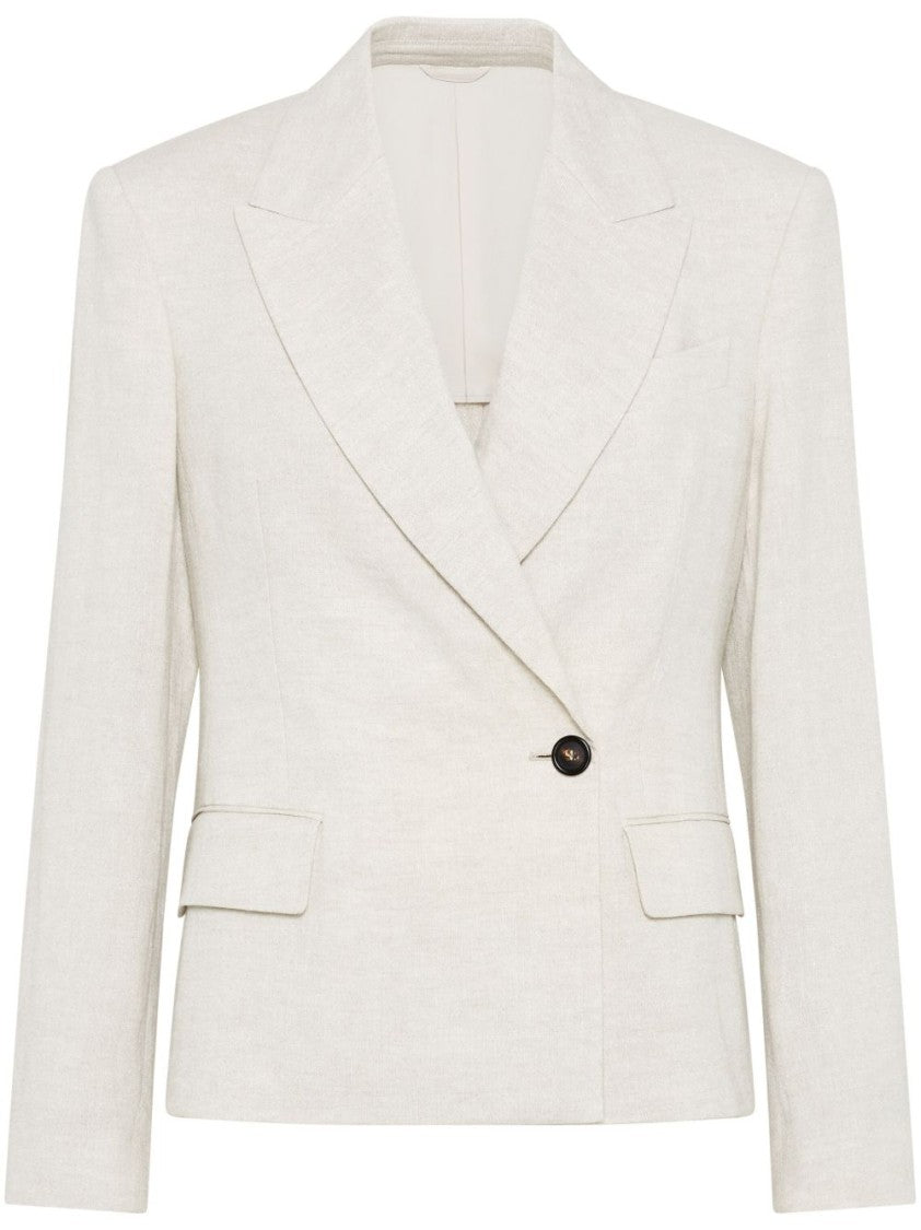 Brunello Cucinelli Double-Breasted Off-White Jacket With Notched Lapel