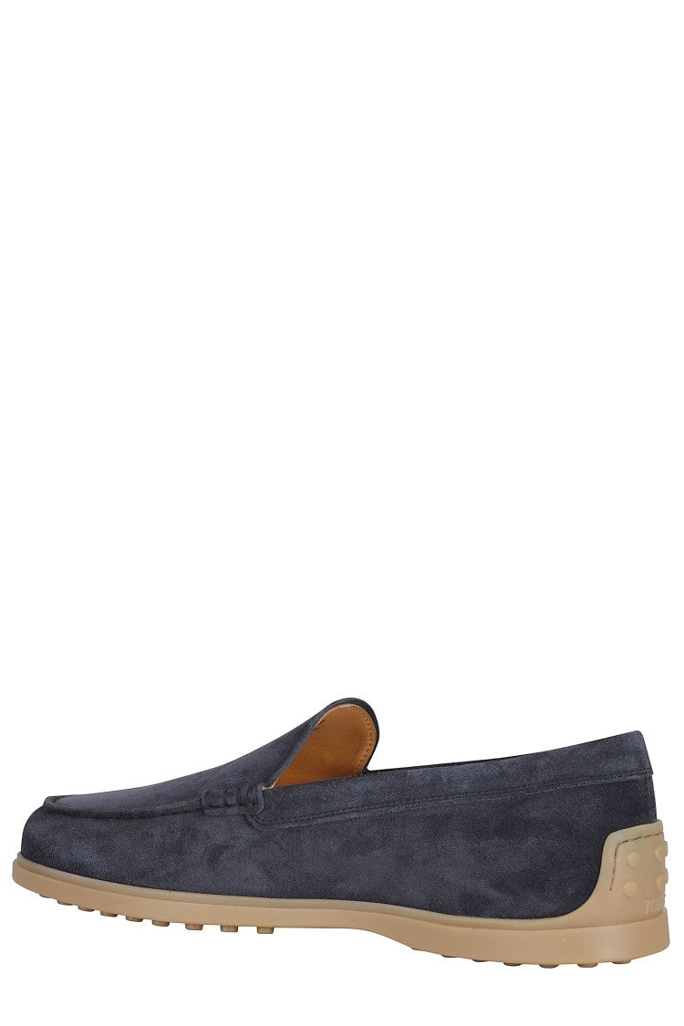 Tod's Midnight Blue Moccasin Suede Lug-Sole Calfskin Leather Loafers