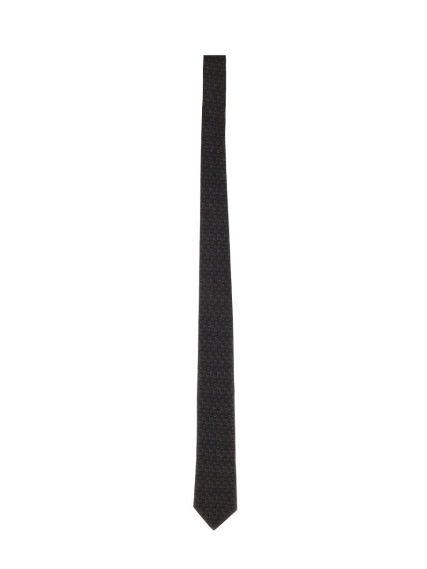 Ferragamo Neutrals Silk Gancini Jacquard Tie