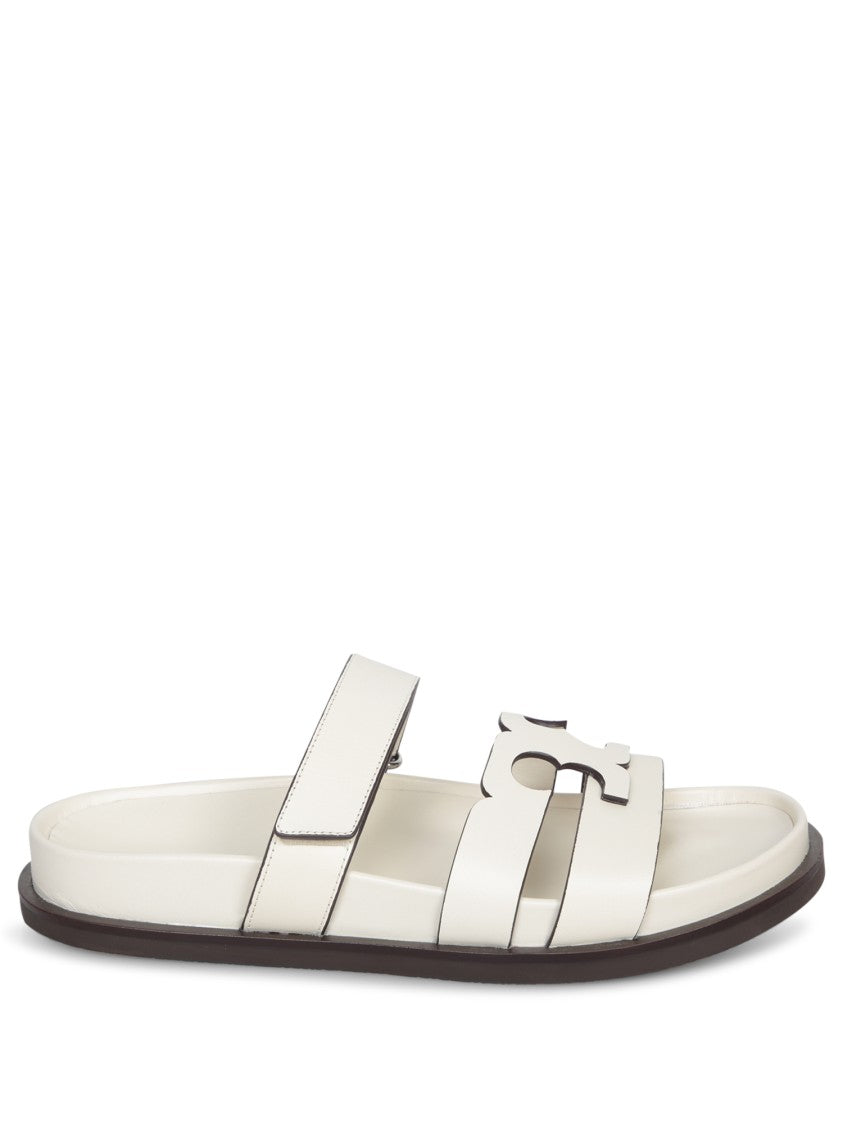 Tory Burch White Leather Sandals With Signature Logo Accent