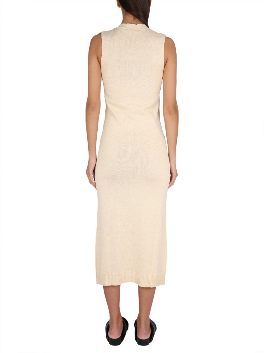 Aspesi V-Neck Long Dress With Ribbed Edges