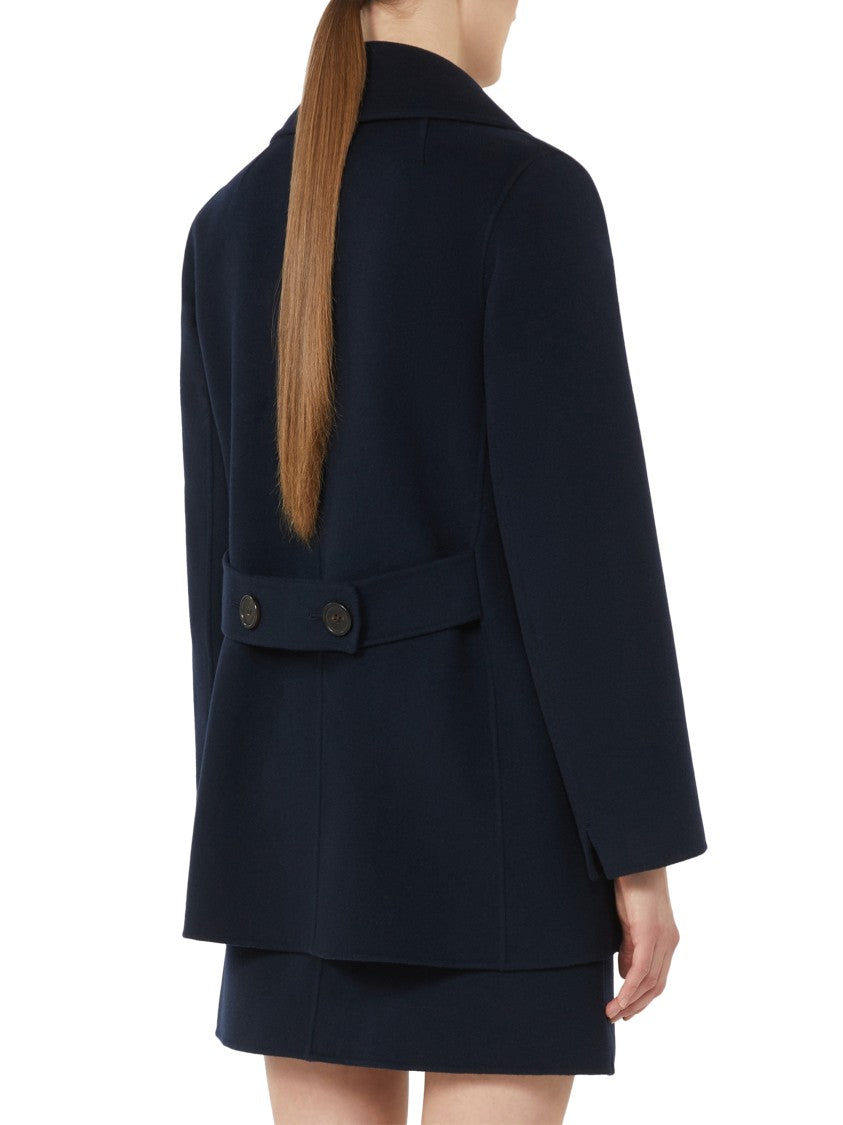 Max Mara Double-Breasted Oversized Blue Coat With Belt Detail
