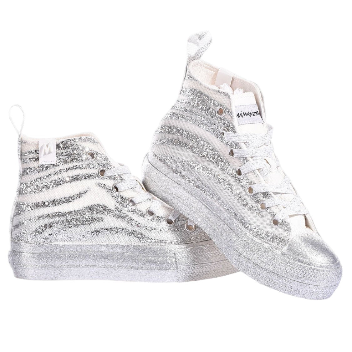 Mimanera Silver Metal Handcrafted Ergonimic Platform Sneakers
