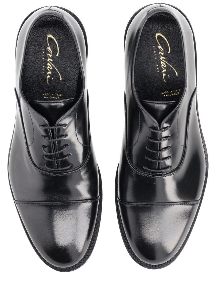 Corvari Black Polished Leather Cap Toe Loafers
