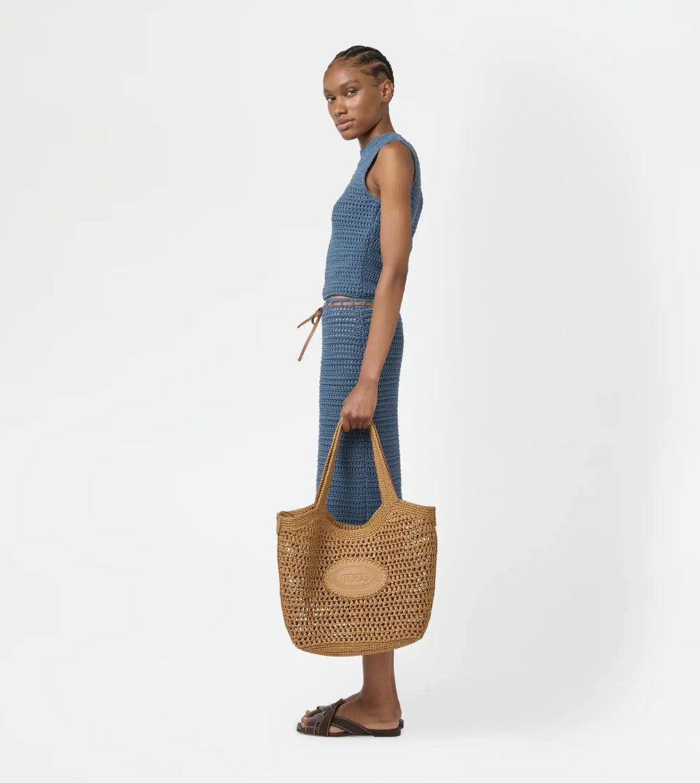 Tod's Medium Woven Tote Bag With Leather Logo Patch