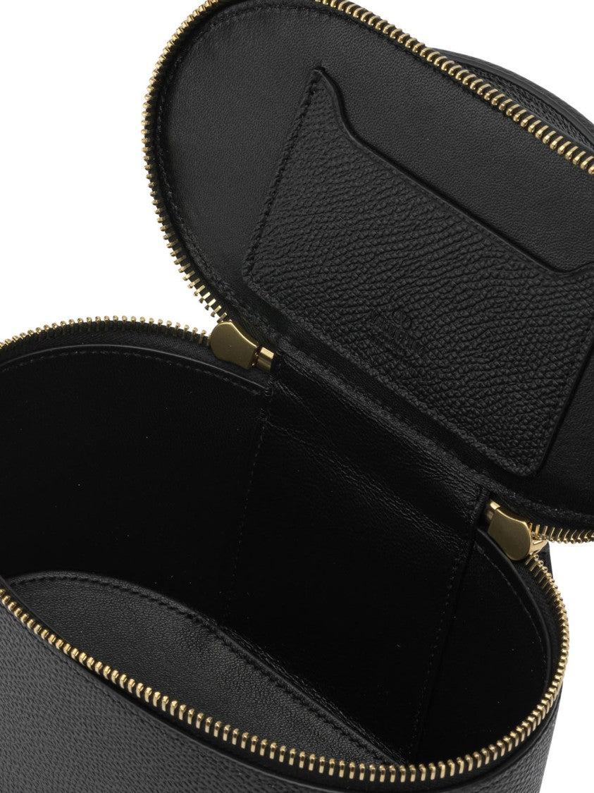 Valentino Garavani Structured Black Calf Leather Handbag With Gold-Tone Hardware