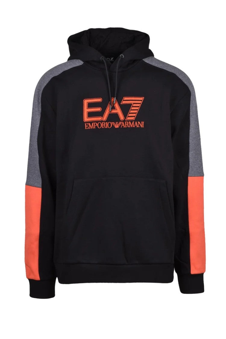 Ea7 Emporio Armani Black Panel Cotton Hoodie