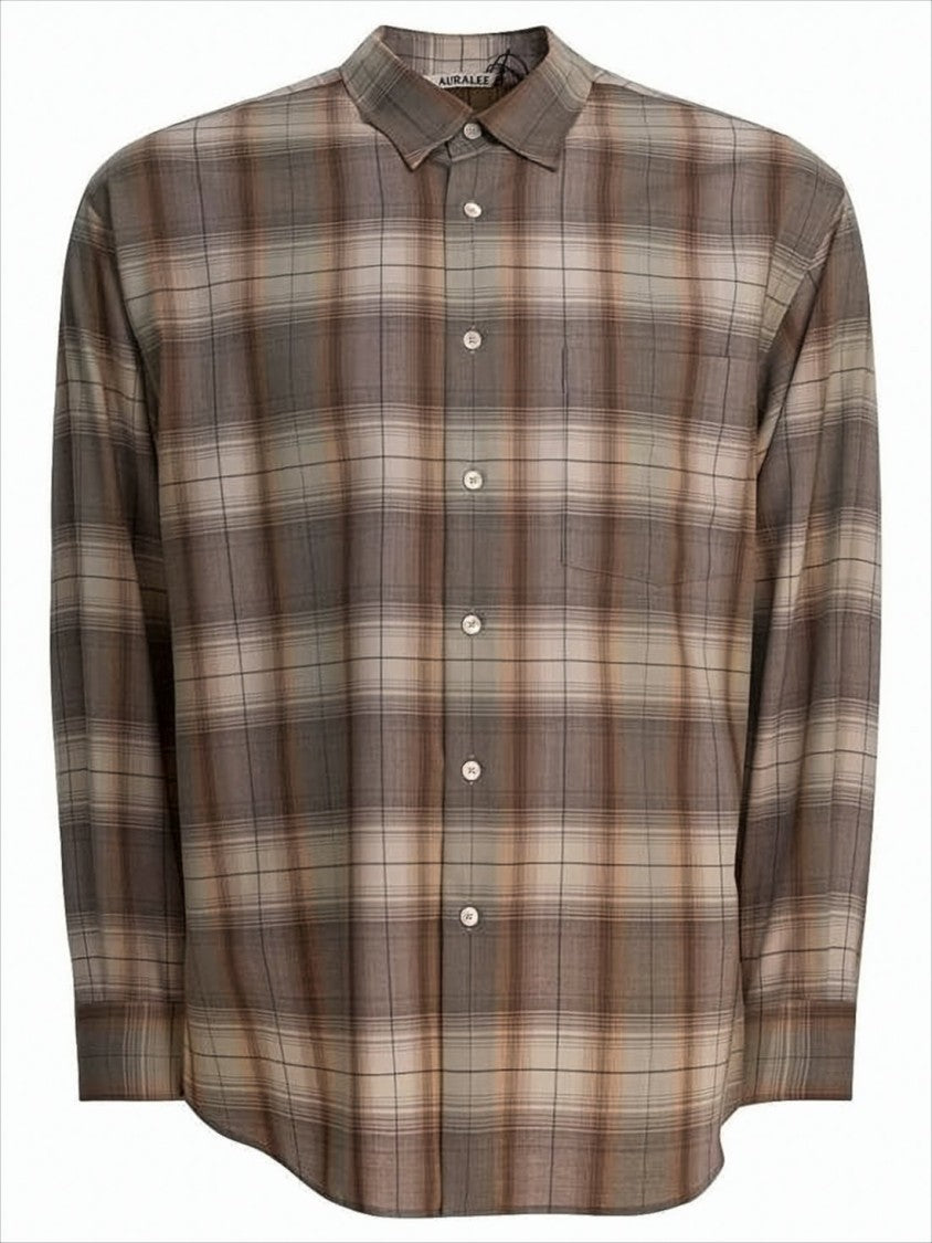 Auralee Plaid Wool Long-Sleeve Shirt