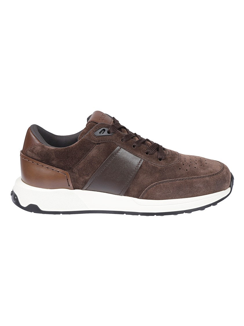 Tod's Brown Suede Sneakers With Leather Panels