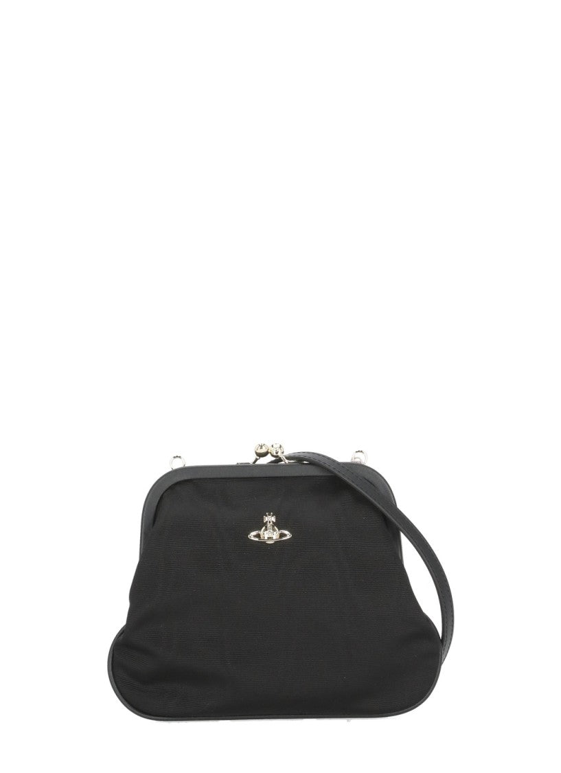 Vivienne Westwood Soft Black Handbag With Metallic Orb Logo And Removable Handle