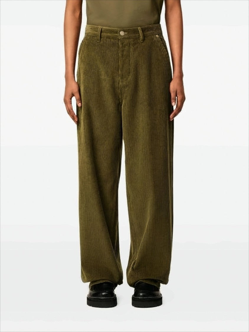 Ami Wide-Leg Olive Green Corduroy Pants With High Waist