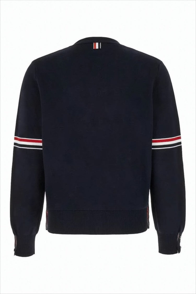 Thom Browne Cropped Blue Cardigan With Deep V-Neck And Tricolor Accent