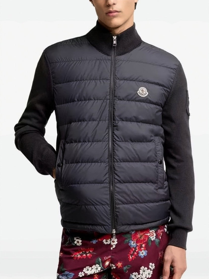 Moncler Padded Zip-Up Cardigan With Quilted Front And Knit Sleeves