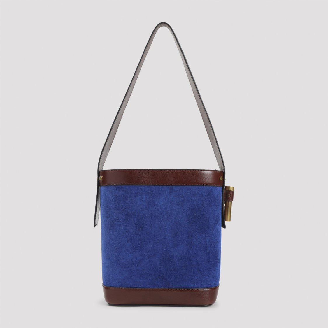 Versace Bucket-Style Blue Suede Shoulder Bag