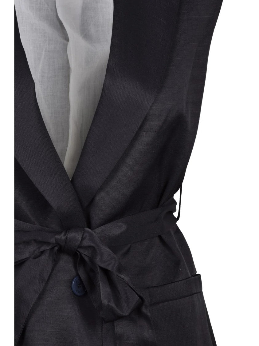 Kaos Black Tailored Viscose-Linen Vest