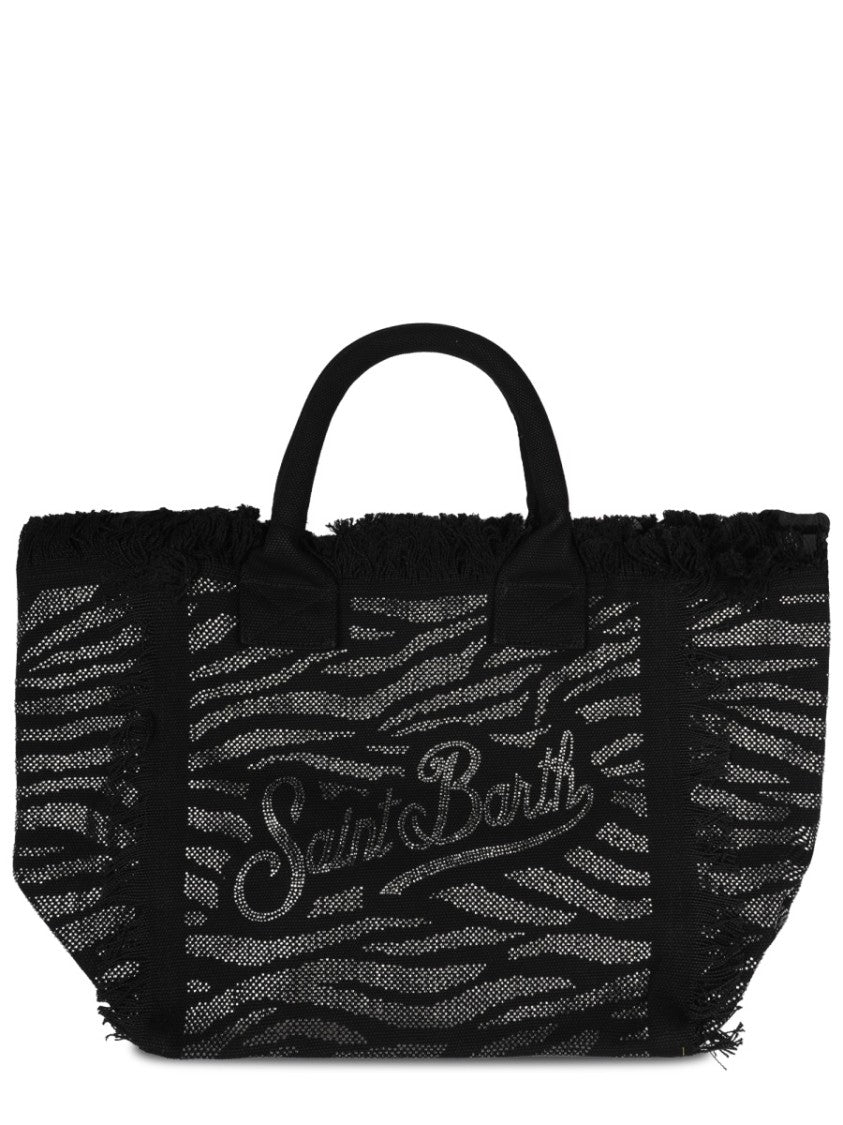 Mc2 Saint Barth Cotton Tote Bag With Animal Print And Textured Logo