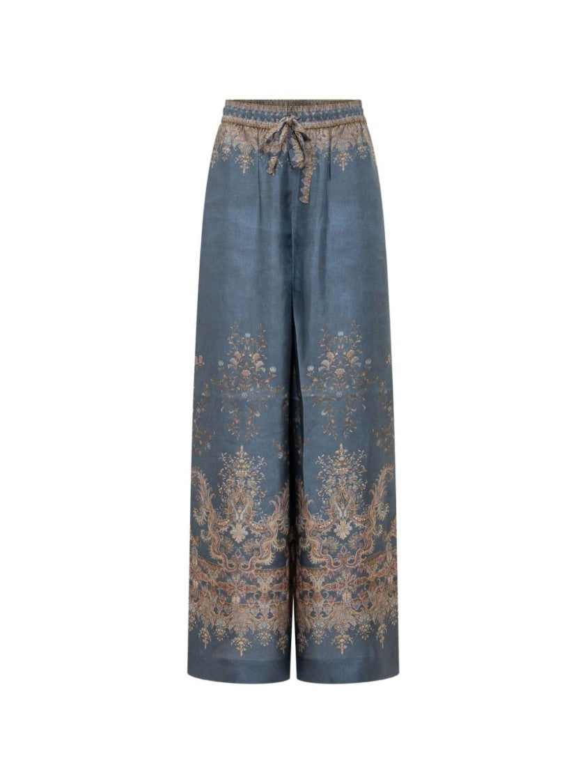 Zimmermann Valiant Placement Print High-Rise Silk Track Pants