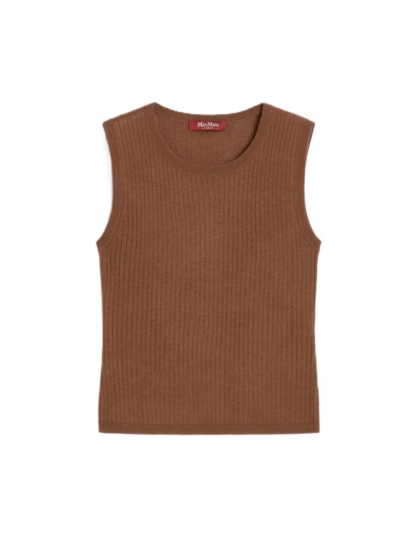 Max Mara Timeless Beige Ribbed Knit Tank Top
