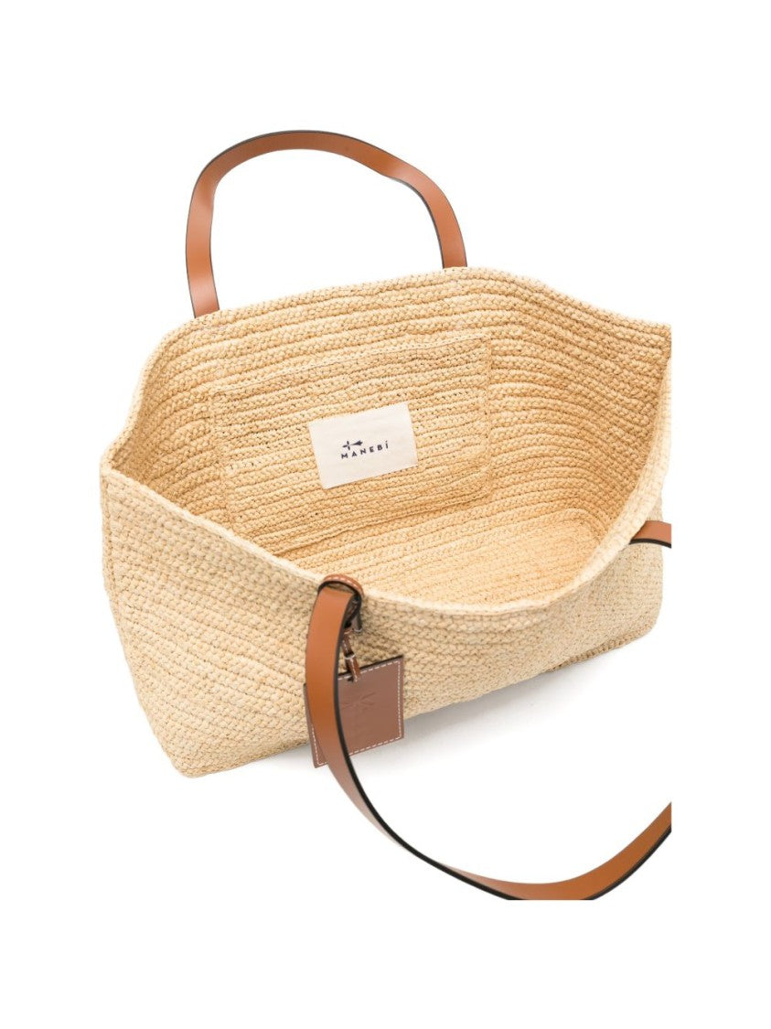 Manebi Rectangular Woven Leather Strap Tote Bag