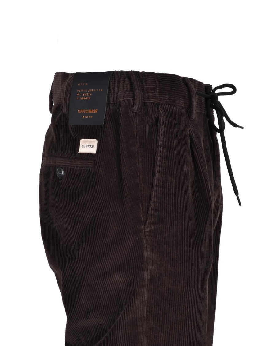 Officina 36 Brown Stretch Cotton Drawstring Corduroy Pants