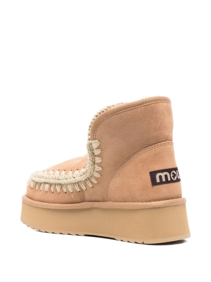 Mou Beige Ankle Boots With Whipstitch Detailing