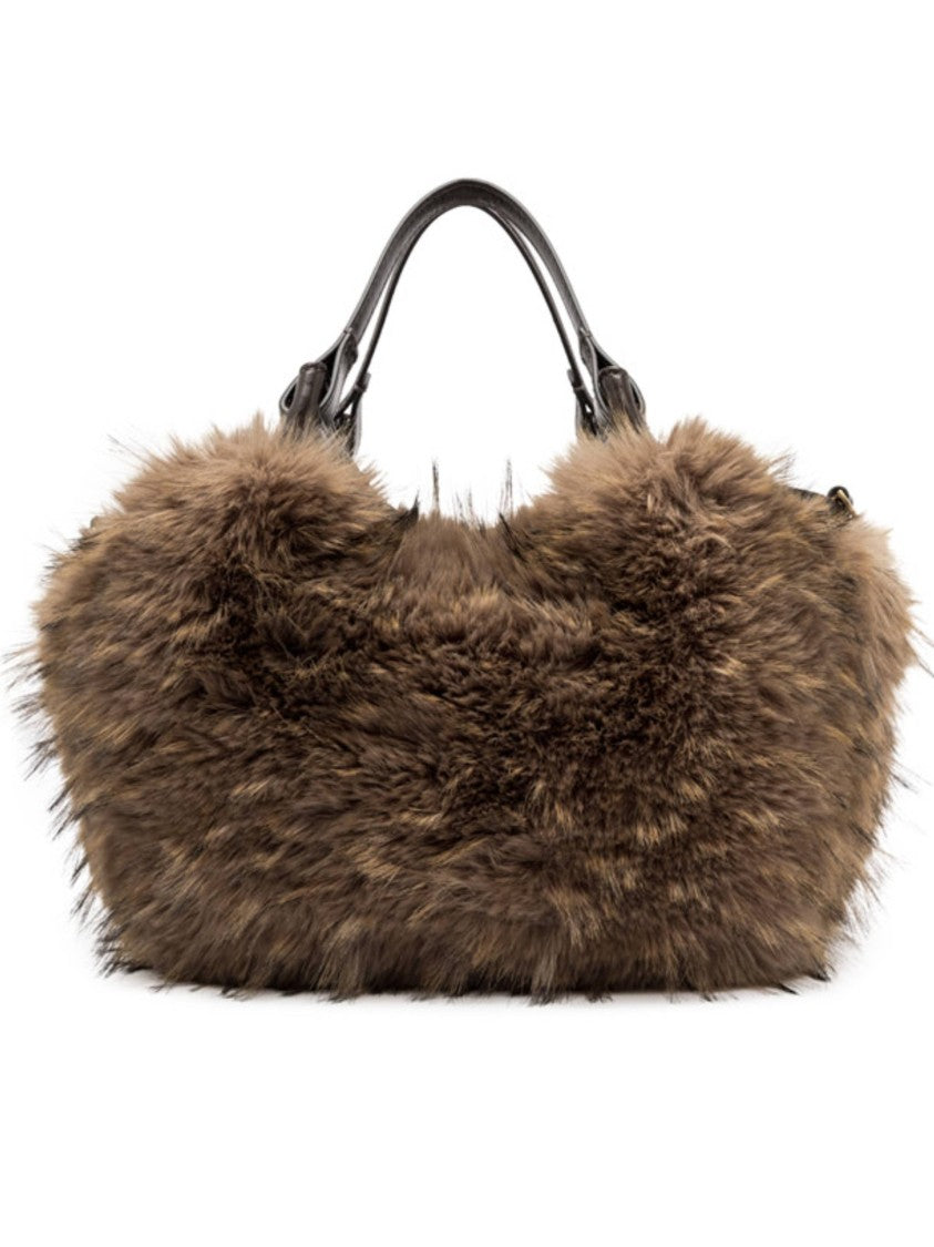 Gianni Chiarini Plush Brown Fur Shoulder Bag With Leather Accents