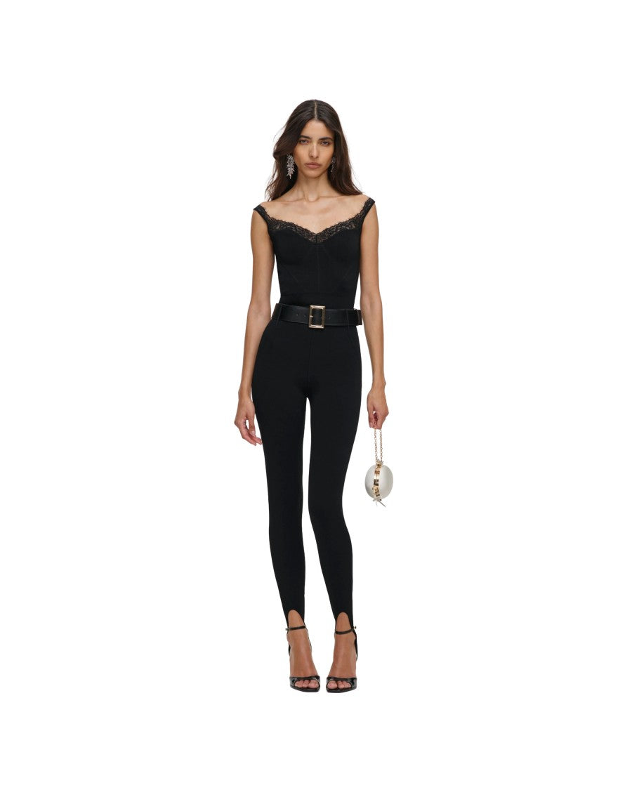 Self-Portrait Sweetheart Neckline Lace Trim Ribbed Knit Top