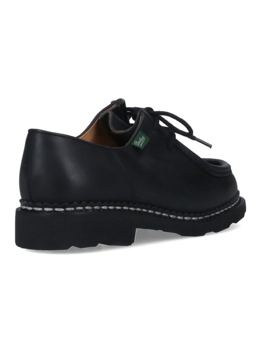 Paraboot Rounded Toe Black Calf Leather Derby Shoes