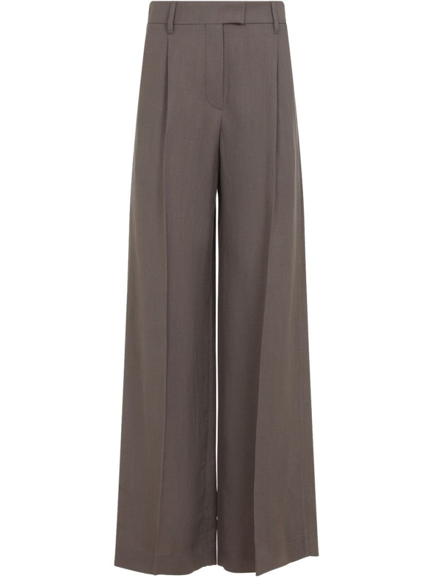 Brunello Cucinelli Wide-Leg Taupe Brown Trousers