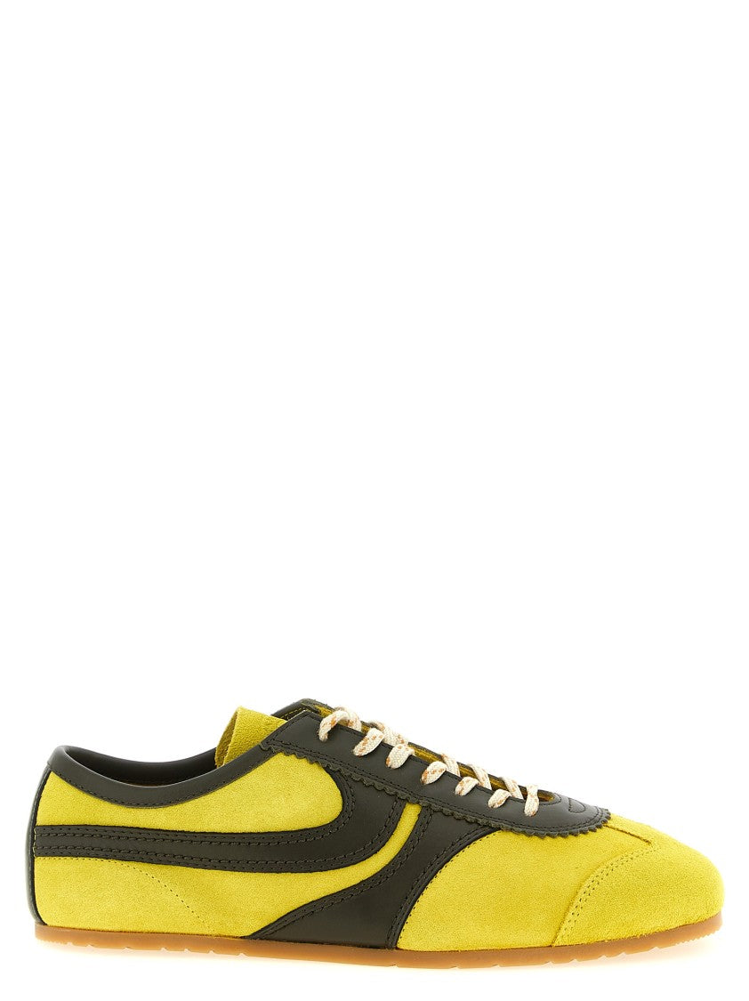Dries Van Noten Low-Profile Yellow Suede Sneakers With Contrasting Leather Details