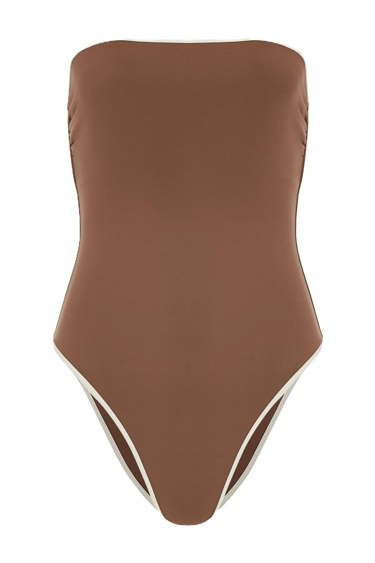 Mc2 Saint Barth Strapless One-Piece Swimsuit With White Trim