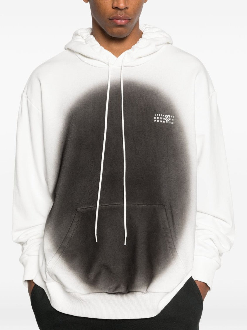 Mm6 By Maison Margiela Relaxed Fit White Hoodie With Diffused Black Pattern