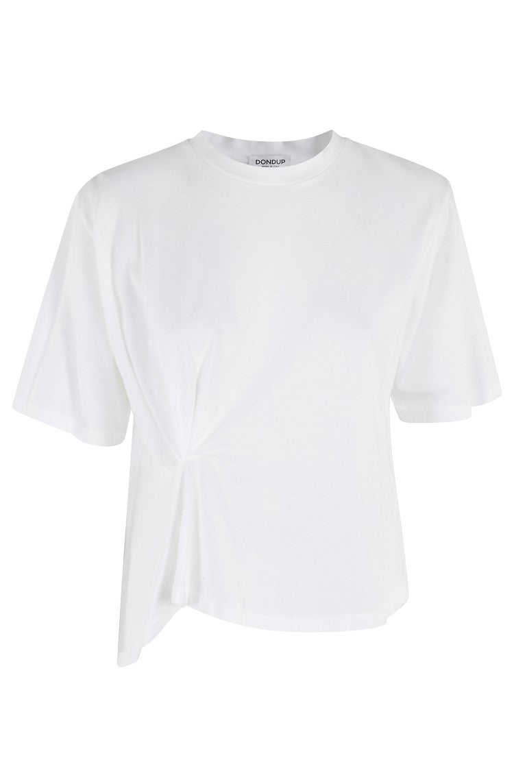 Dondup Boxy White T-Shirt With Unique Draping Detail