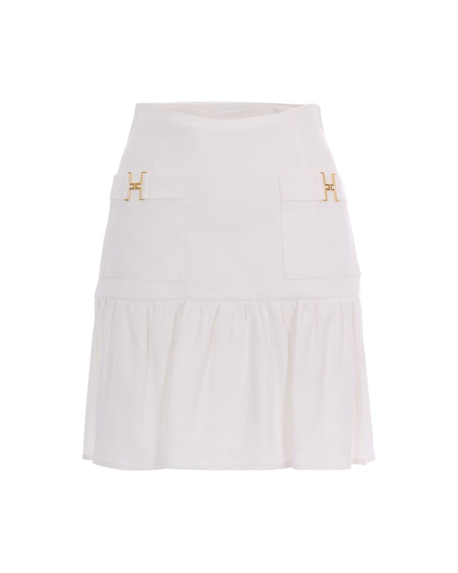 Elisabetta Franchi High-Waisted White Mini Skirt With Gathered Hem