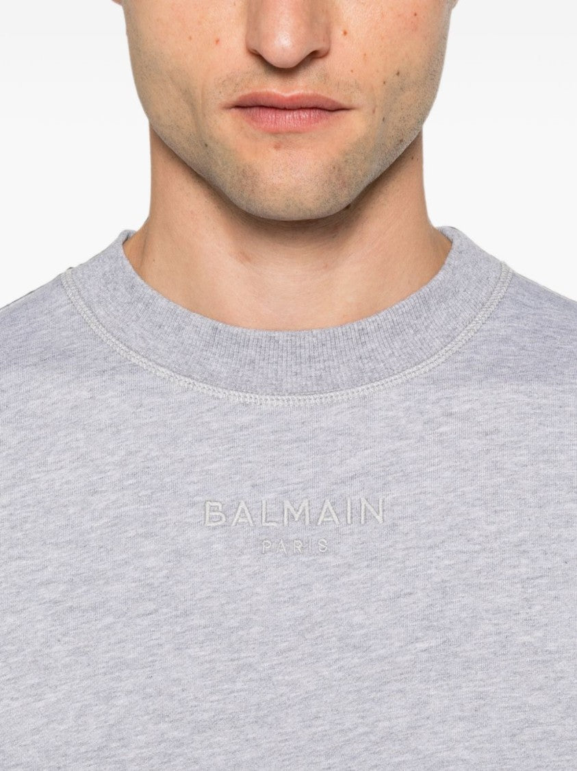 Balmain Grey Relaxed Fit Cotton Minimalist Logo Sweater
