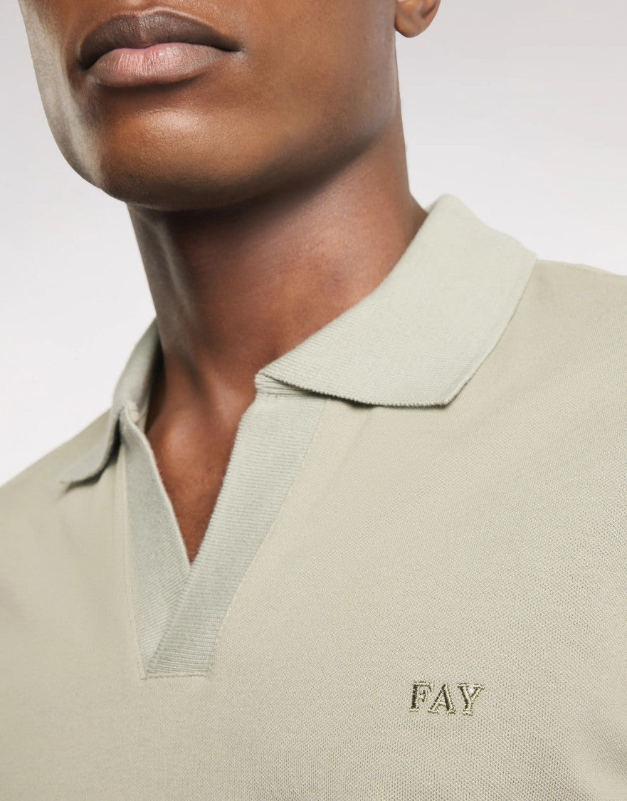 Fay Buttonless Striped Piquet Polo With Embroidered Logo