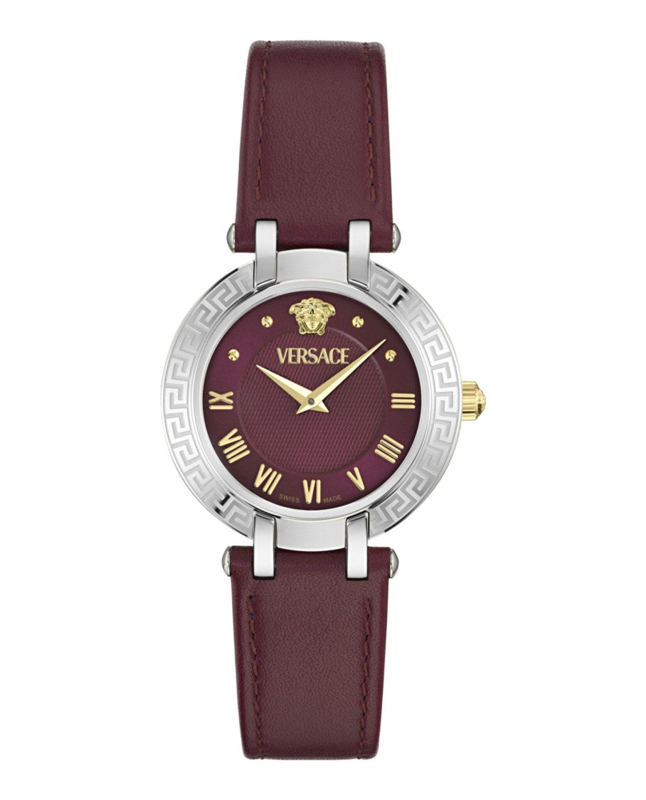 Versace Burgundy Calf Leather Strap Watch With Guilloche Dial