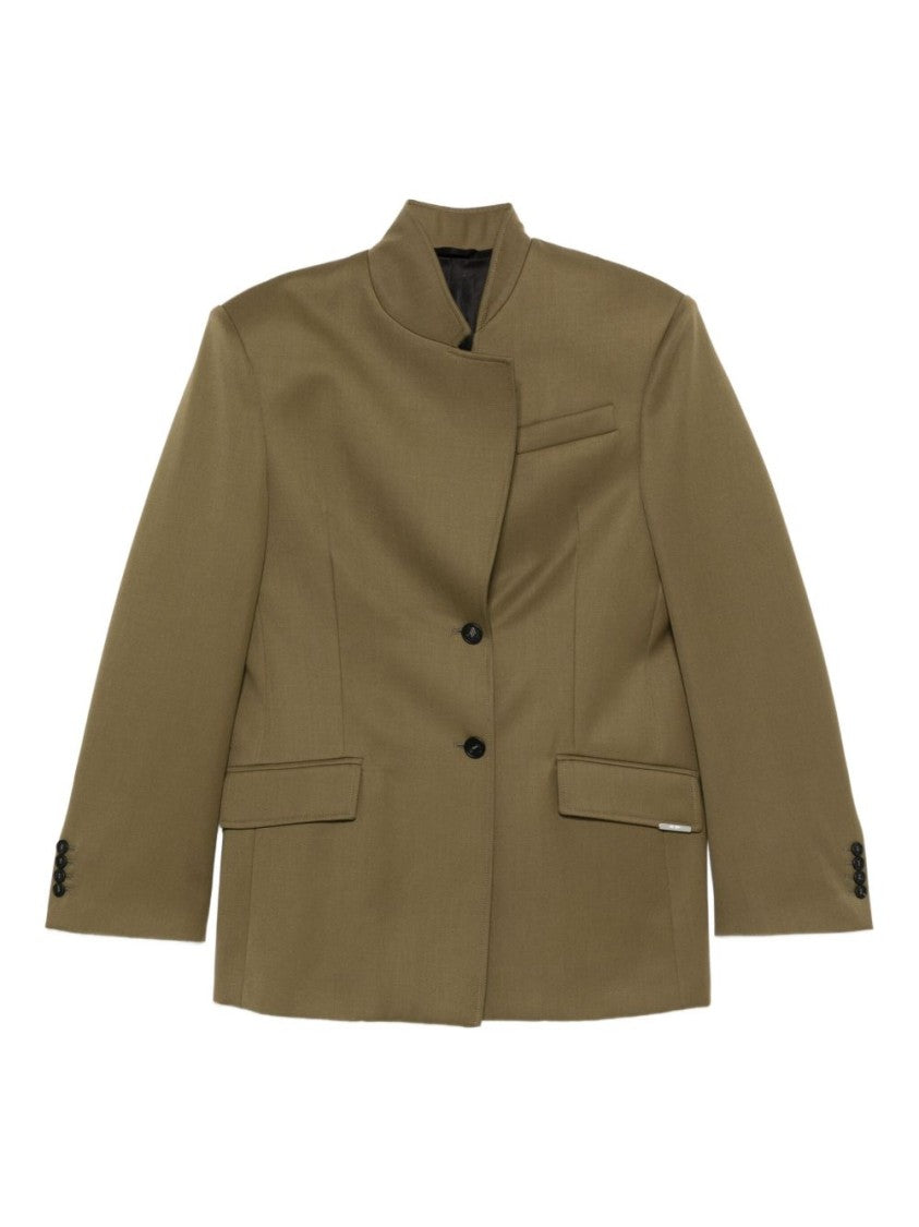 The Attico Asymmetrical Closure Structured Jacket With Padded Shoulders