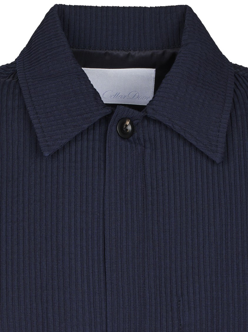 Cellar Door Boxy Silhouette Blue Jacket With Vertical Ribbed Texture