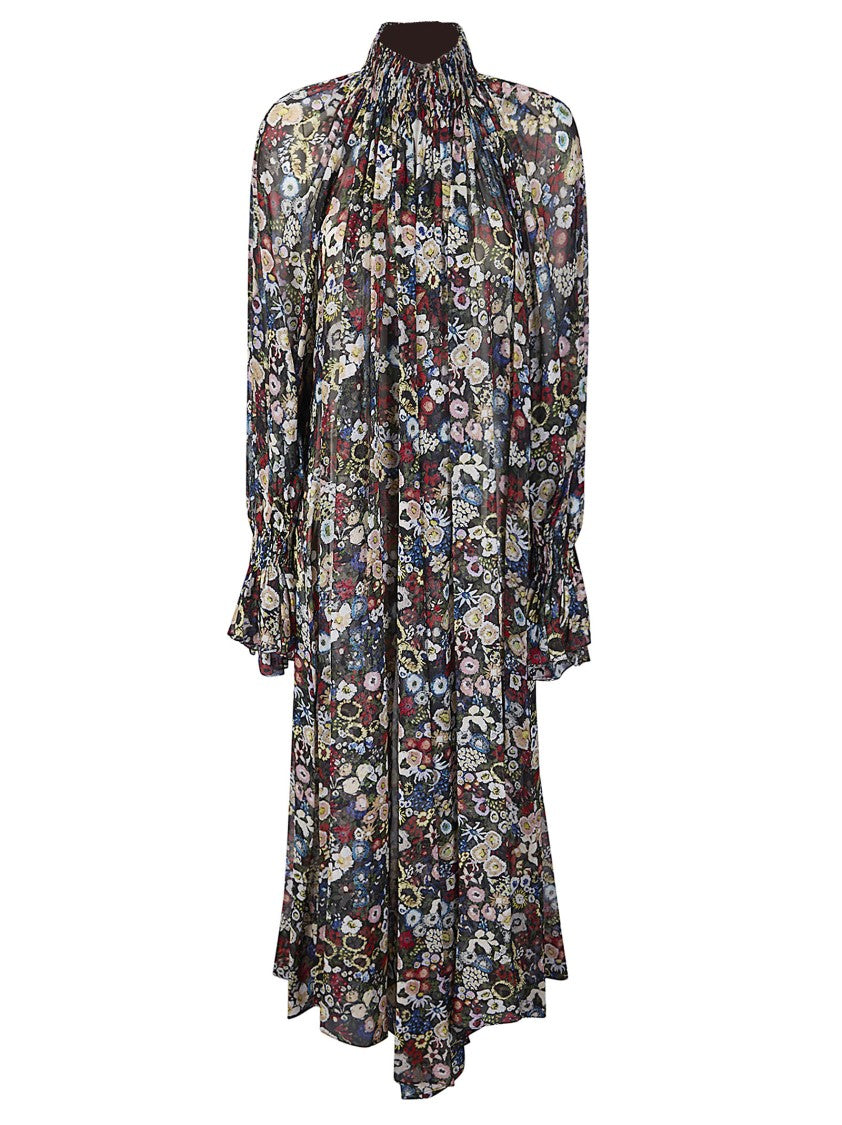 Khaite Multicolor Edgar High-Neck Maxi Silk Chiffon Dress