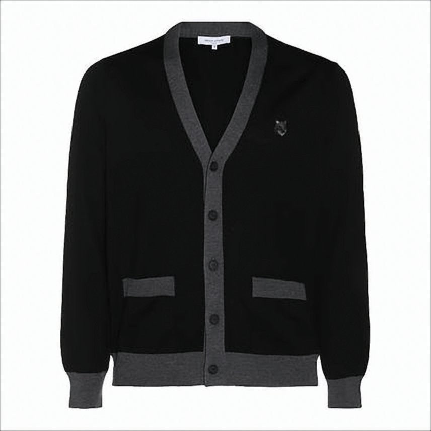 Maison Kitsuné Classic V-Neck Cardigan With Ribbed Details And Logo Embroidery