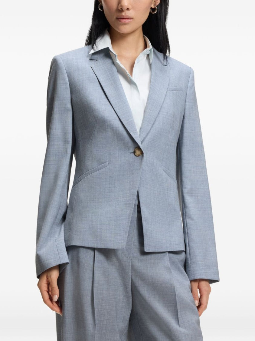 Boss Blue Single-Breasted Virgin Wool Blazer