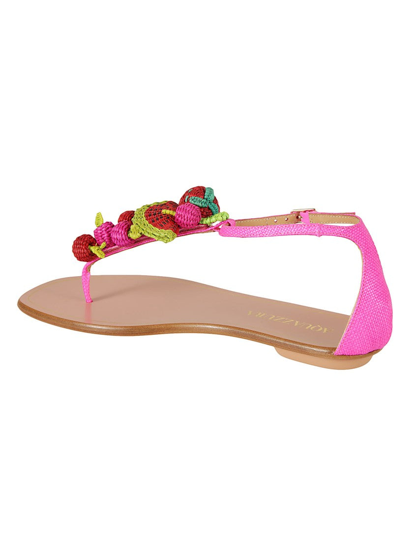 Aquazzura Flat Sole Sandals With Woven Embellishments