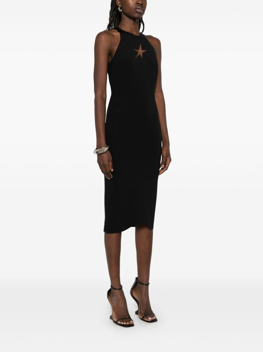 Mugler Black Crew Neck Rear Slit Dress