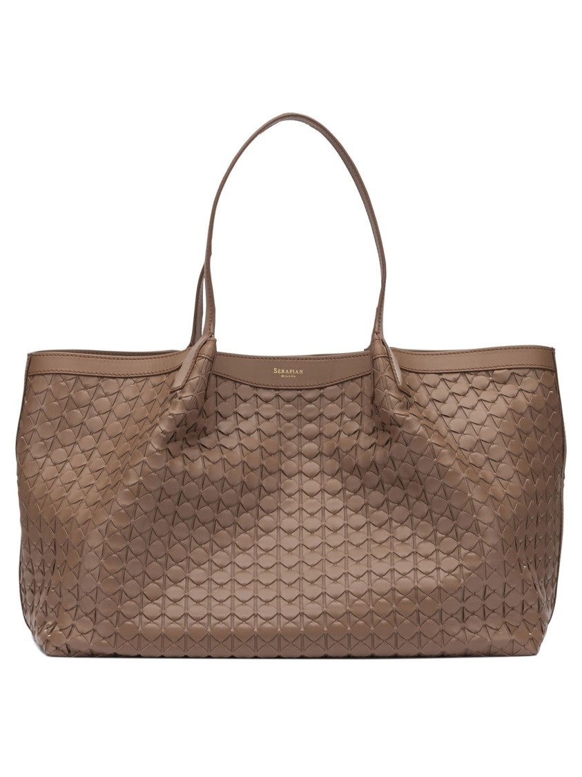 Serapian Textured Nappa Leather Large Shoulder Bag